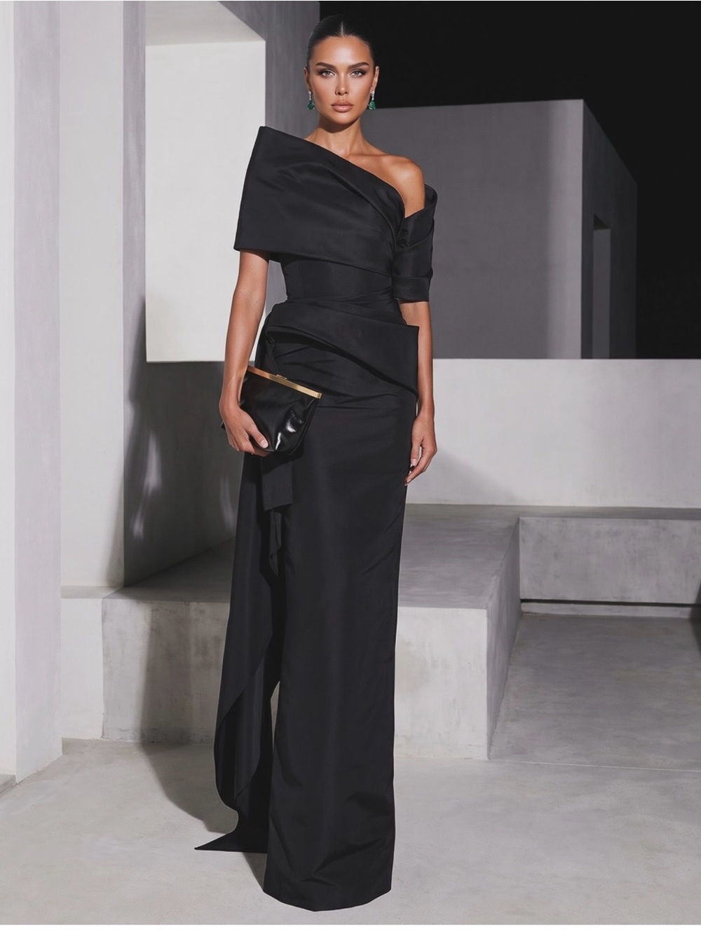 Oscar de la Renta Black One-Shoulder Gown